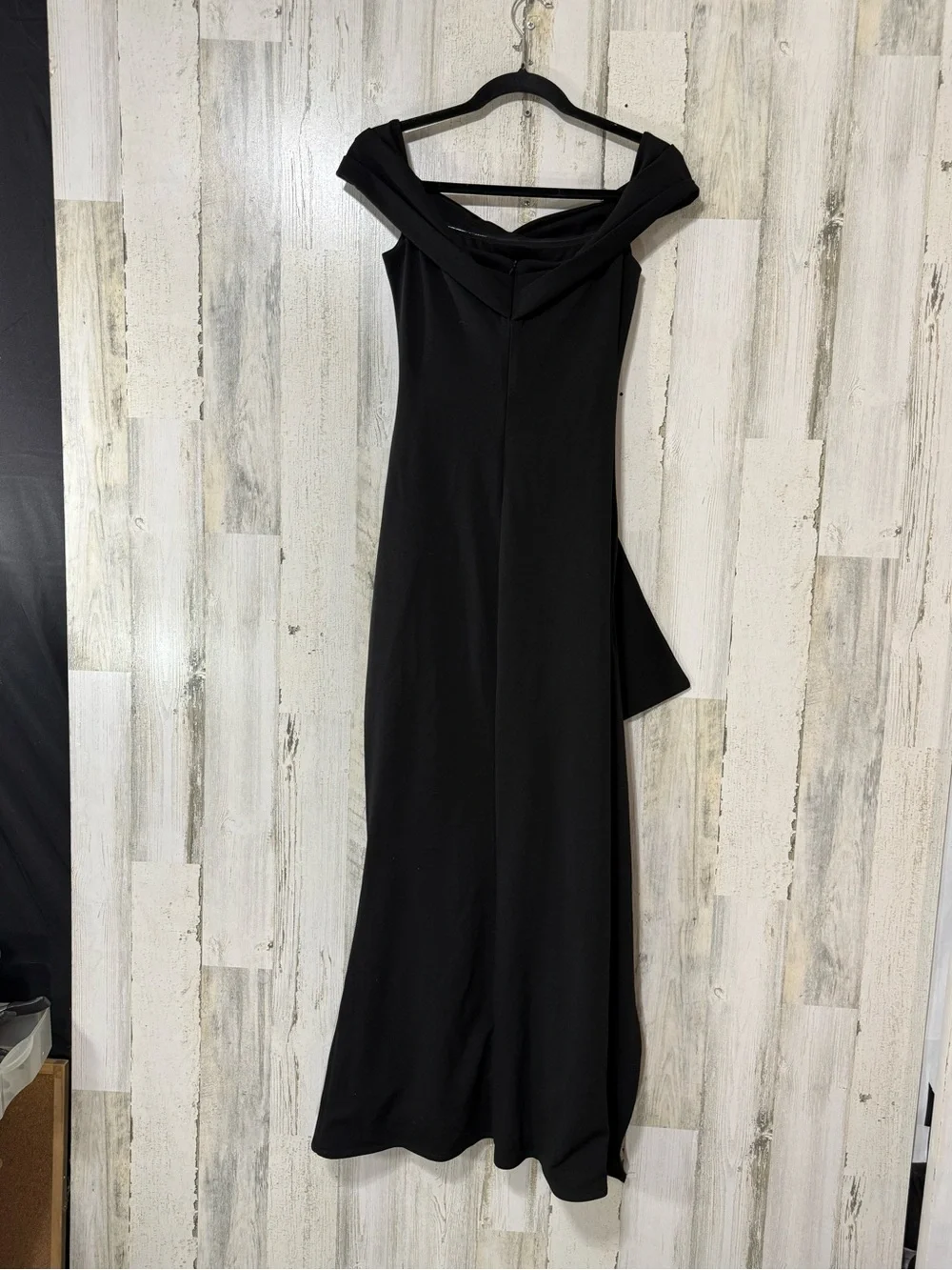 Babyboo Sexy Gown One-Shoulder Black Draped Evening Dress High Front Slit